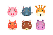 Cute animal heads set, funny faces