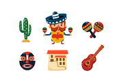 Mexico icons set, Mexican cartoon