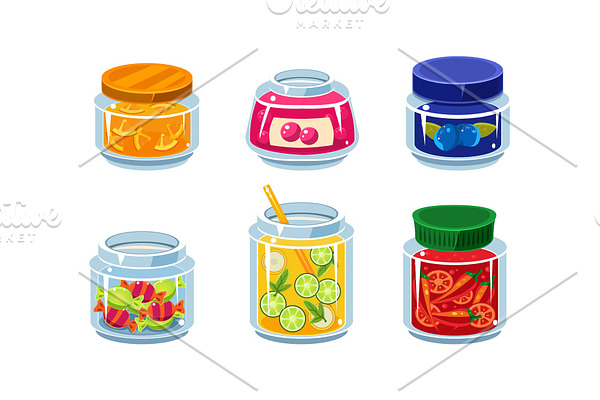 Collection of glass jars with