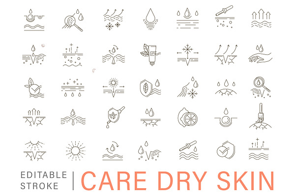 Care dry skin icons collection