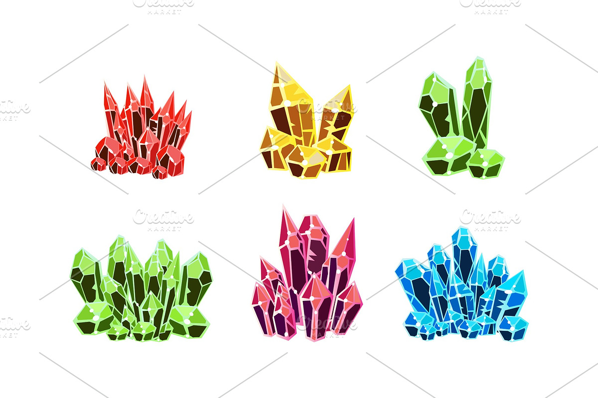Colorful crystals set, mineral in Objects - product preview 8