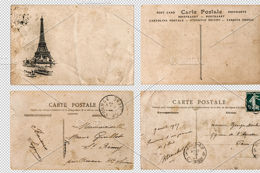 Antique french postcards Paris PNG in Objects - product preview 8