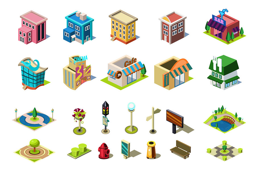 Isometric buildings and element map in Illustrations - product preview 8