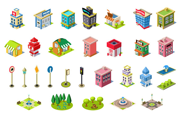 Isometric buildings and element map in Illustrations - product preview 1