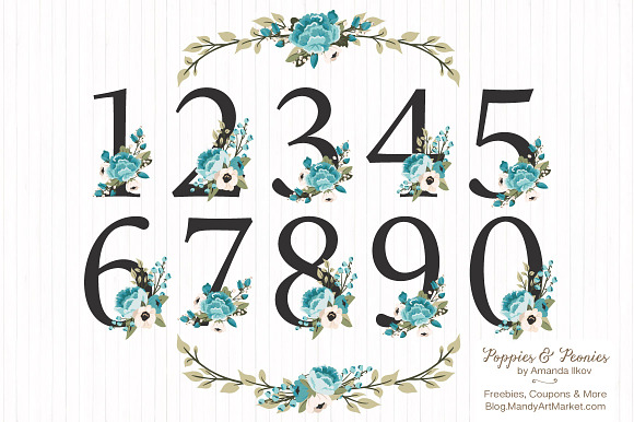 Vintage Blue Floral Numbers in Illustrations - product preview 3