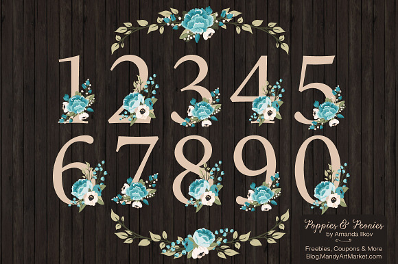 Vintage Blue Floral Numbers in Illustrations - product preview 4