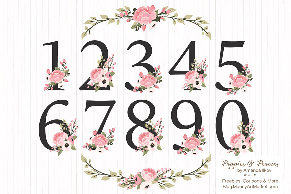 Soft Pink Floral Number Vectors in Illustrations - product preview 3