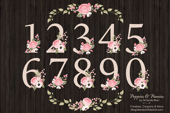 Soft Pink Floral Number Vectors in Illustrations - product preview 4