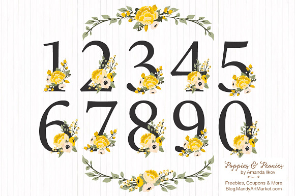 Sunshine Yellow Floral Numbers in Illustrations - product preview 3