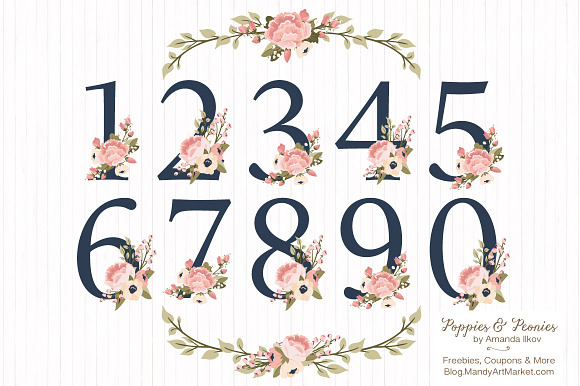 Navy & Blush Floral Numbers in Illustrations - product preview 3