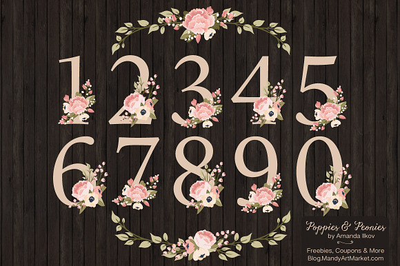 Navy & Blush Floral Numbers in Illustrations - product preview 4