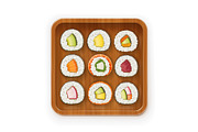 Set sushi rolls with various