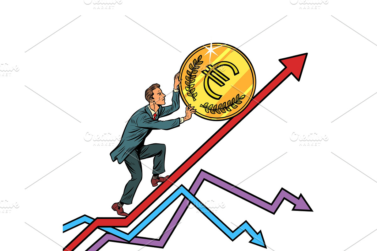 businessman roll a euro coin up in Illustrations - product preview 8