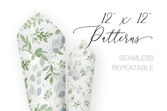 Seamless Watercolor Greenery Pattern in Patterns - product preview 6