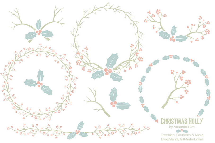Pastel Christmas Holly & Backgrounds