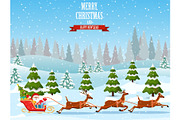 Christmas santa claus rides reindeer
