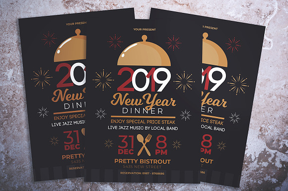 New Year Dinner Party Flyer in Flyer Templates - product preview 1