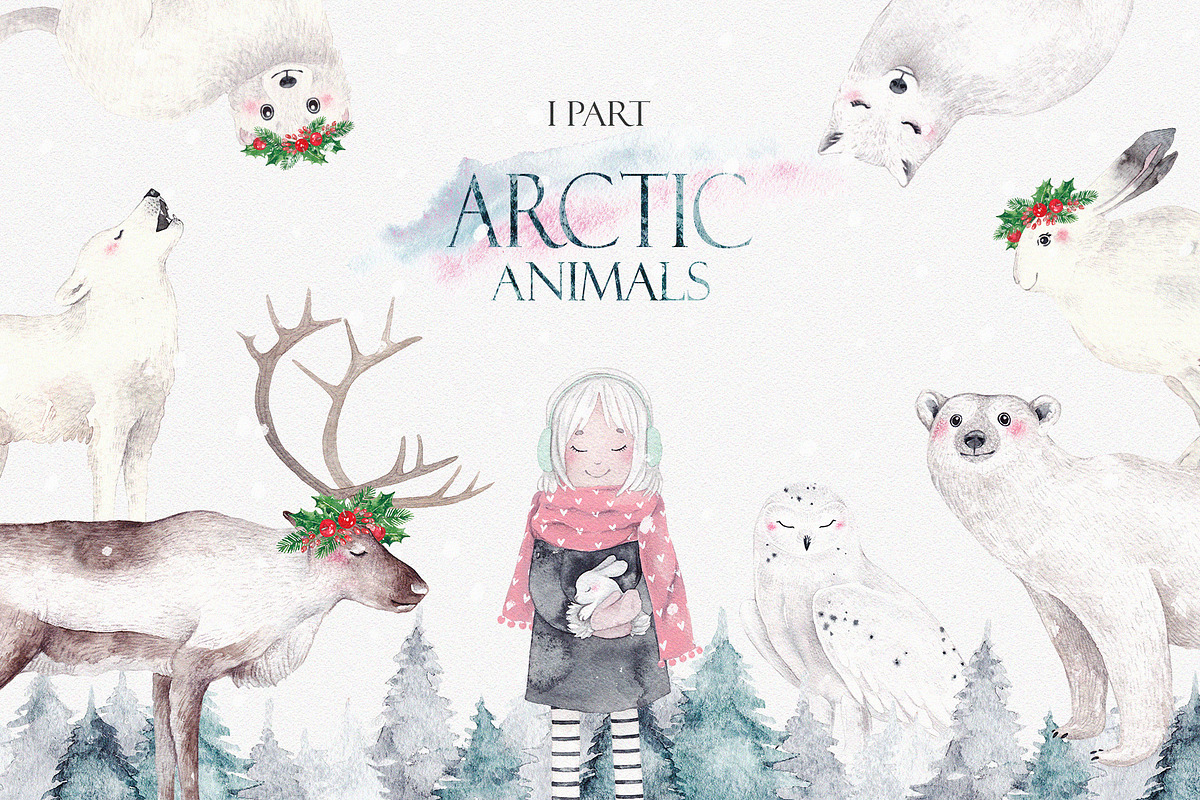 ARCTIC ANIMALS watercolor set PART 1 in Illustrations - product preview 8