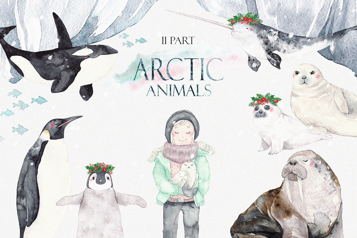 ARCTIC ANIMALS watercolor set PART 2 in Illustrations - product preview 8