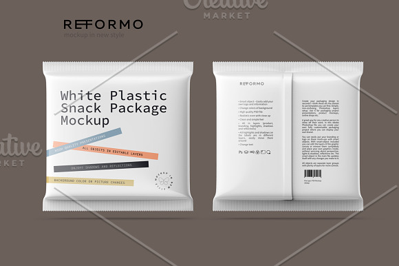 White Plastic Snack Package Mockup in Product Mockups - product preview 3