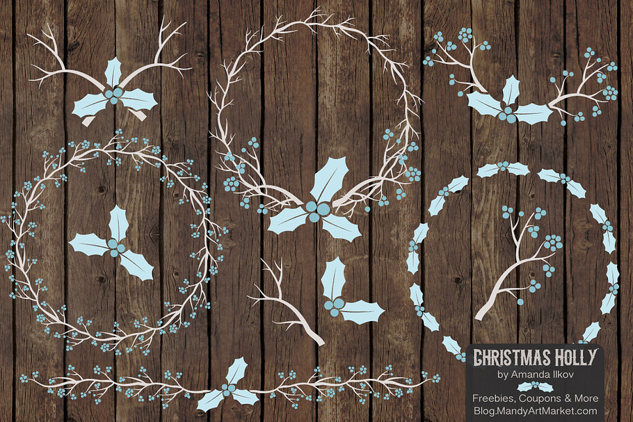 Soft Blue Christmas Holly Clipart in Illustrations - product preview 8