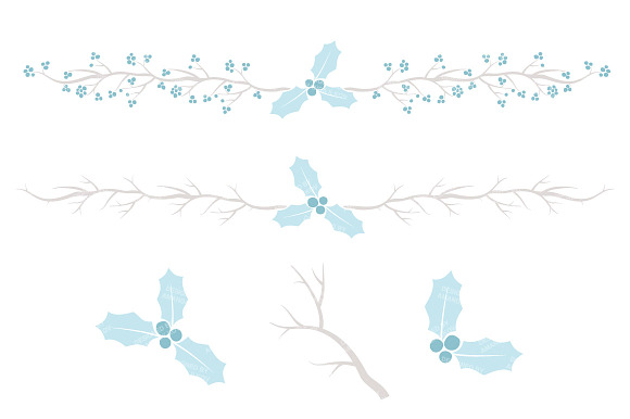 Soft Blue Christmas Holly Clipart in Illustrations - product preview 4