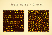 Golden musical notes patterns set