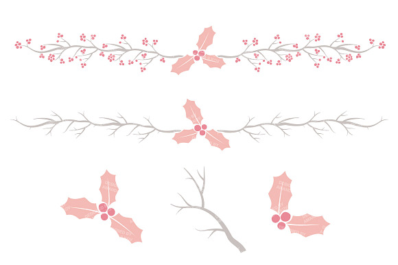 Soft Pink Christmas Holly Clipart in Illustrations - product preview 3