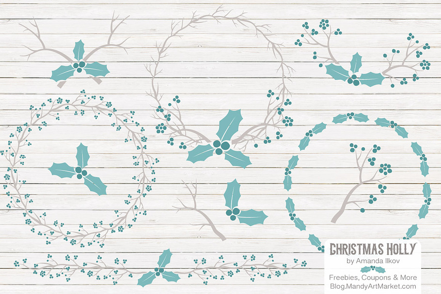Vintage Blue Holly Vectors & Papers in Illustrations - product preview 8
