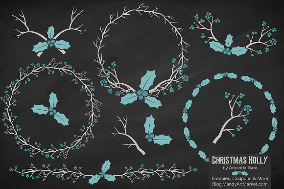 Vintage Blue Holly Vectors & Papers in Illustrations - product preview 1