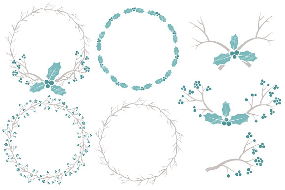 Vintage Blue Holly Vectors & Papers in Illustrations - product preview 2