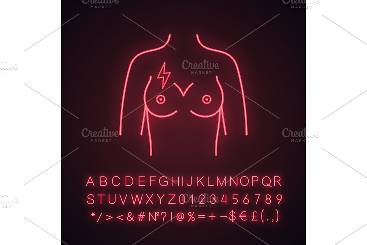 Breast pain neon light icon in Icons - product preview 8