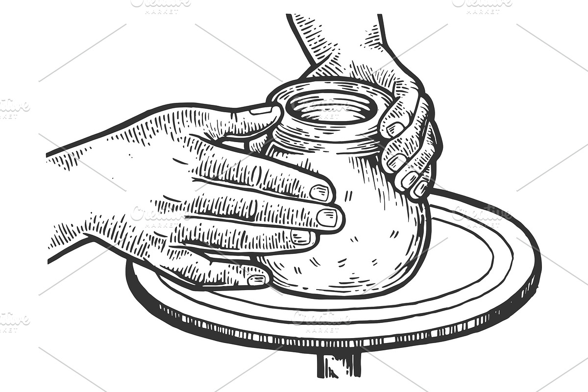 Pot of clay on potters wheel vector in Illustrations - product preview 8