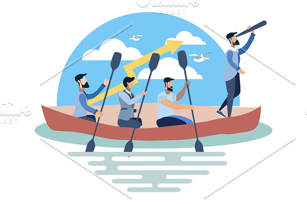 Team work on boat illustration