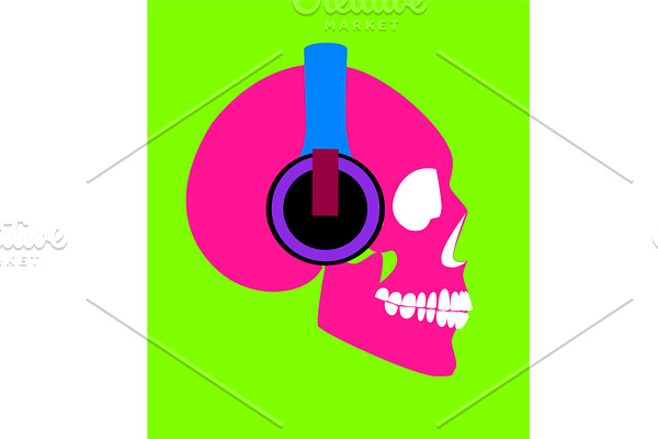 Skull icons with headphones, halfton