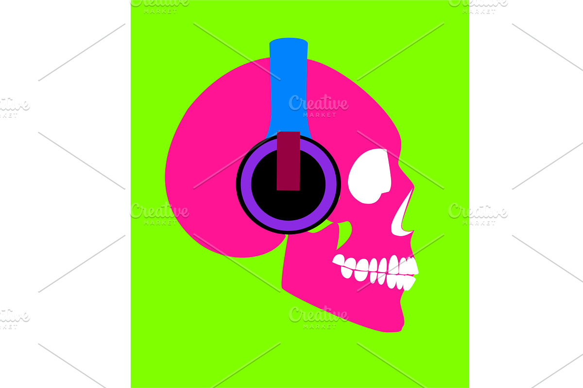 Skull icons with headphones, halfton in Graphics - product preview 8