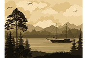 Landscape with Ship on Lake