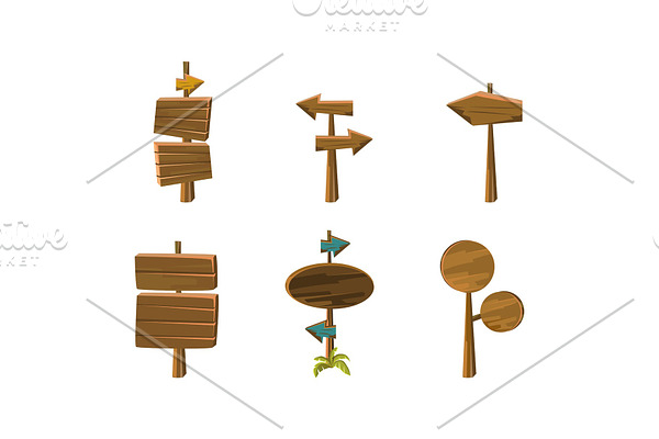 Flat vector set of wooden arrows