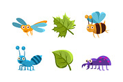 Flat vector set of funny insects