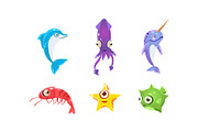 Flat vector set of marine creatures