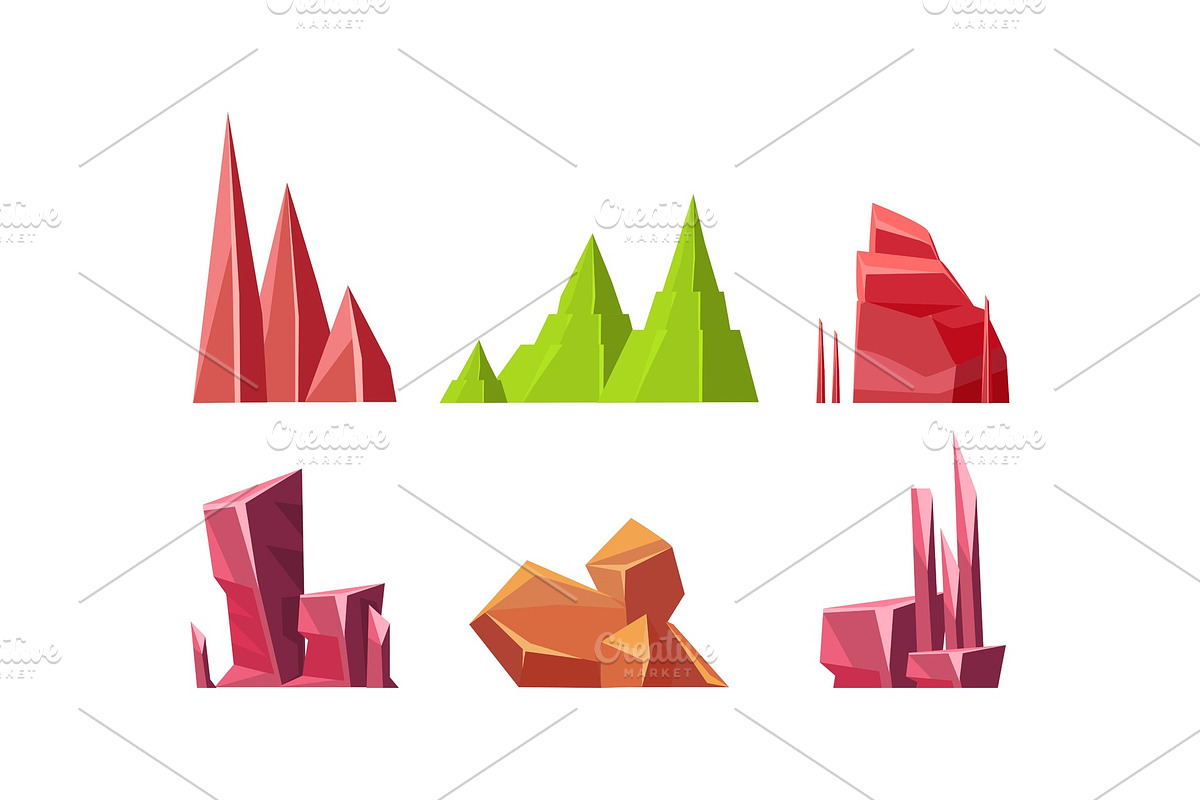 Flat vector set of colorful stones in Objects - product preview 8