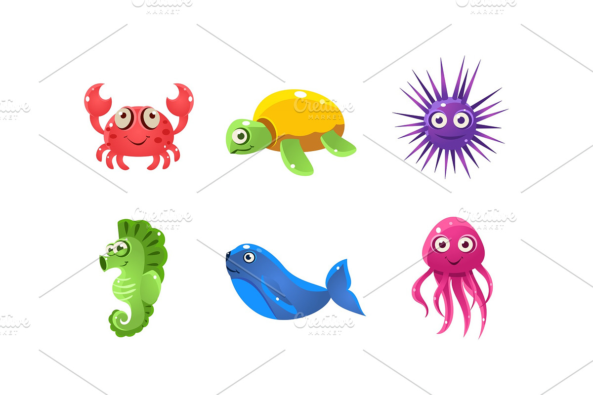 Set of cartoon sea creatures with in Illustrations - product preview 8