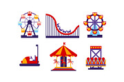 Flat vector set of amusement park