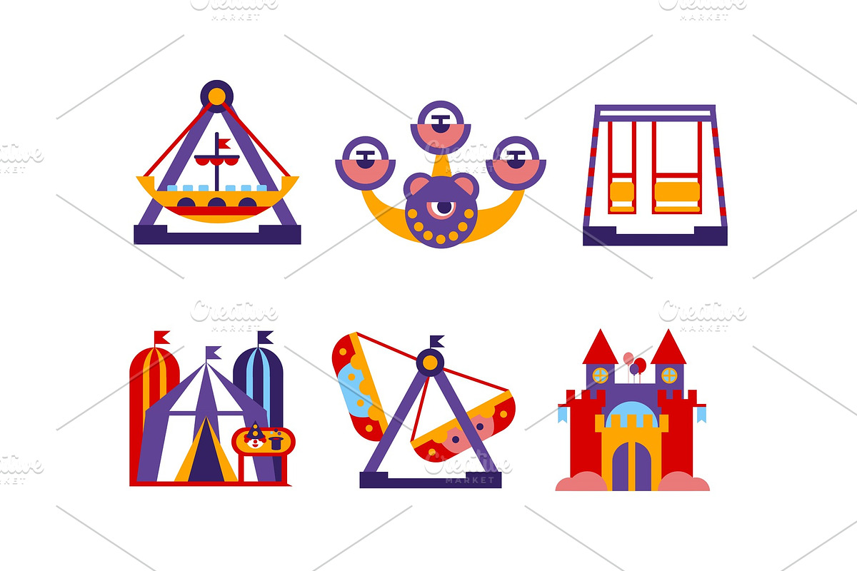 Flat vector set of amusement park in Objects - product preview 8