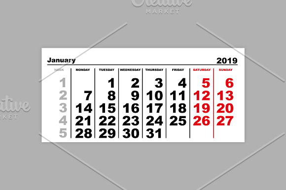 Quarterly Wall Calendar for 2019 in Product Mockups - product preview 1