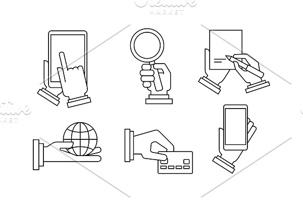Set of 6 linear business icons