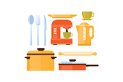 Flat vector set of kitchen utensils