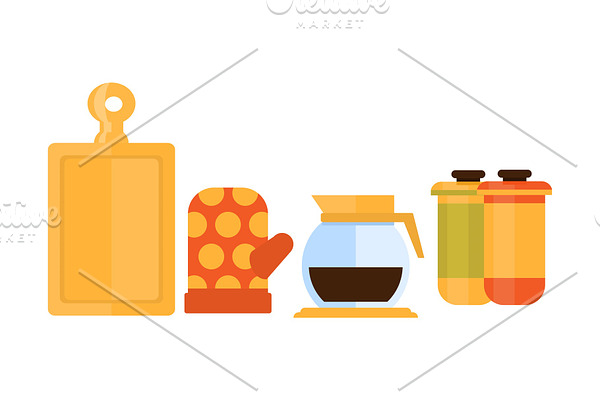 Flat vector set of kitchen items