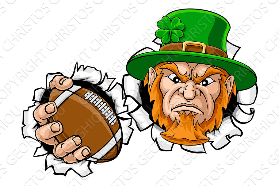 Leprechaun Football Mascot Ripping in Illustrations - product preview 8