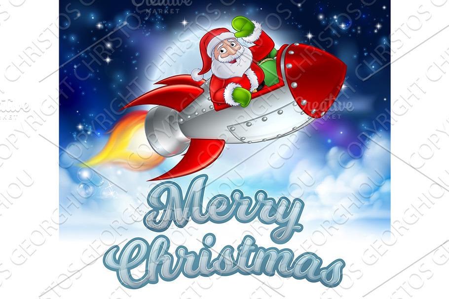 Merry Christmas Santa Claus Rocket in Illustrations - product preview 8